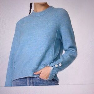 3.1 Phillip Lim Wool Alpaca Blue Crew Neck Sweater with Button Accents